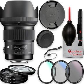 Sigma 50mm f/1.4 DG HSM Art Lens for NIKON F-Mount with Close-up Kit+Multi-Coated 3 Piece Filter Kit (UV-CPL-FLD), Hood and Deluxe Accessory Bundle