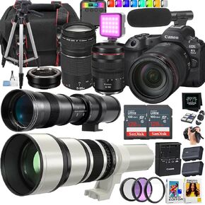 Canon EOS R5 Mark II Camera بدون مرآة + Canon RF 24-105mm USM و EF 75-300mm + 420-800mm و 650-1300mm (حزمة 25 قطعة) (متجددة)