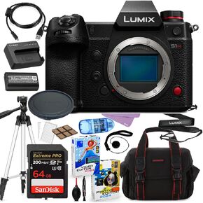 Panasonic Lumix S1H Mirrorless Camera (Body Only) Bundle + Accessories Including 64GB Extreme Pro Memory, Case, Tripod, Photo/Video Software Package and More (27 Items)