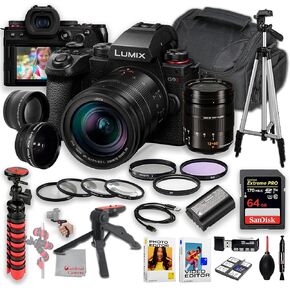 Panasonic Lumix G9 II Mirrorless Camera with 12-60mm f/2.8-4 Lens | 25.2MP | Wideangle and Telephoto Lens, 64GB Memory, Tripod Bundle & More, compact, Black