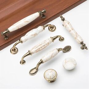 Antique Marble Pattern Ceramics Kitchen Cabinet Pulls Zinc Alloy Dresser Shoe Cabinet Furniture Handles for Wardrobe and Drawer 1Pcs (Color : 1205-128mm-01)