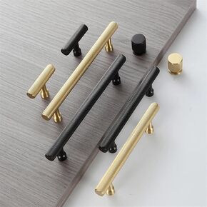 Horizontal Striped Brass Furniture Handle Black Brushed Wardrobe Dresser Knob Cabinet Drawer Handle No Fingerprints T Knob 1Pcs (Color : C-3993-96, Size : 6pc)