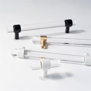 Nordic Acrylic + Brass Drawer Handle T-Bar Handle Kitchen Long Cabinet Transparent Door Handle Simple Modern Furniture Handle 1Pcs (Color : B1-Black, Size : 160mm)