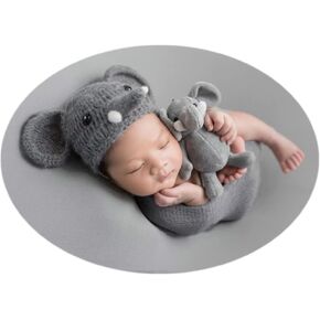 Vemonllas Newborn Photography Props Boys Girls Mohair Elephant Hat Bonnets Baby Photo Prop Crochet Knitted Cap
