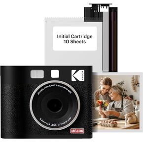 KODAK Mini Shot 4 ERA 4PASS 2-in-1 Instant Camera and Photo Printer (4x4) (Black, Camera + 10 Sheets)