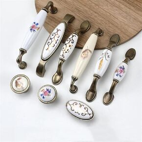 Retro Rural Ceramic Pattern Kitchen Drawer Handles Antique Furniture Cabinet Knob Wardrobe Dresser Shoe Cabinets Door Pulls 1Pcs (Color : 1505 s Flower)
