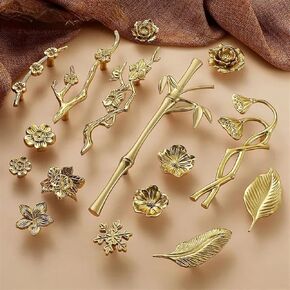 Brass Wardrobe Door Handle Luxury Nordic Style Plant Cupboard Drawer Handle Creative Golden Cabinet Pulls Furniture Hardware 1Pcs (Color : Brass-14 Left)