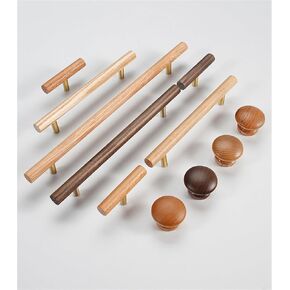 Walnut + Brass Furniture Handle Kitchen Cabinet Door Handles Drawer Pulls Wooden Long Handles For Furniture Hardware 1Pcs (Color : W-0201-320-Shui)