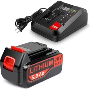 1-Pack 6.0Ah 20V Lithium Battery LBX4020 Compatible with Black and Decker and 20V Battery Charger