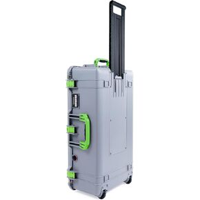 Silver Pelican 1615 Air case with Lime Green Handles & latches. Comes Empty & with Wheels.