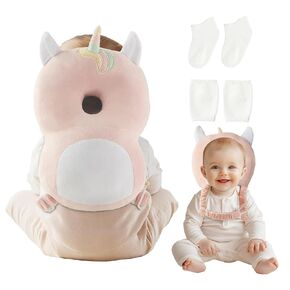 Fortella Baby Head Protector Backpack with Socks and Knee Pads - Adjustable Safety Pillow for Crawling Toddlers 5-12 Months, Soft Cushioned Support, Infant Travel Essentials Gift for Boys Girls (Owl)