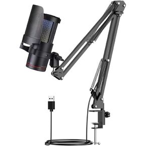 USB Microphone RGB with Stand Colorful Plug & Play Gaming Microphone for PC Computer Live Recording Noise Canceling Condenser Microphone (M8,Microphone Stand Set)