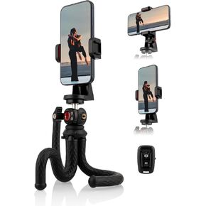 Lammcou Flexible Phone Tripod, Mini Small Tripod with Hot Shoe Cell Phone Tripod Adapter & Smartphone Remote Shutter, Octopus Flexible Table Tripod for Cell Phones Camera Vlogging