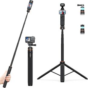 VRIG 64in Pocket 3 Selfie Stick Trans لكاميرا GoPro ، حامل ثلاثي القوائم قابل للتمديد مع إصدار سريع 1/4 بوصة لـ Insta 360 X5/X4 ، Go Pro Hero 13 12 11 10 9 ، DJI Osmo Action 5Pro/4/3 ، Session