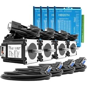 4-Kit Nema 23 Stepper Motor: 3.5A 1.2N 2.2N 3N 2-Phase Closed Loop Motor + HBS57H Hybrid Driver + 350w36v Power Supply + MACH3 CNC Board(4axis 3N,with 4pcs Power)