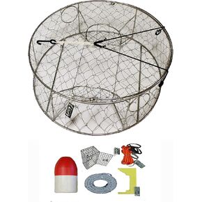 KUFA Stainless Steel Crab Trap with Zinc Anode & Accessory Kit (100' Lead Core Rope, Caliper,Harness,Bait Case & 14" Red/White Float) CT100+CEC3+ZIN1