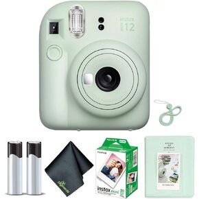 Fujifilm Instax Mini 12 Instant Camera Pastel Mint Green with Fuji Instax Mini Film Value Pack (20 Sheets) + Photo Album + Microfiber Cleaning Cloth