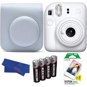 Fujifilm INSTAX Mini 12 Instant Film Camera Bundle, Includes: INSTAX Mini Film (20 Exposures), INSTAX Mini 12 Case and More (5 Items) (Clay White)