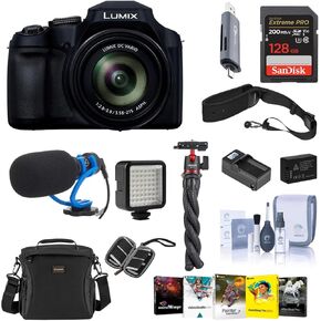 Panasonic LUMIX FZ80D 18.1MP Point & Shoot Digital Camera, Bundle with 128GB Memory Card, Battery, Tripod, Microphone and W49 Light