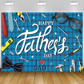 Happy Fathers Day Backdrop Blue Father's Day Backdrops for Photography Red Necktie Super Dad Family Party Decoration Background Banner 5.9x3.6Ft