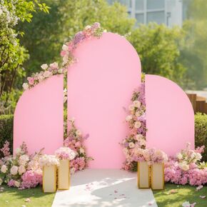 Arch Backdrop Stand Set of 3, Wedding Arch Cover, Double Sided Round Top and Half Moon Top Stretchy Backdrop for Birthday Parties, Baby Showers, Banquets - 5ft, 7.2ft, 5ft White