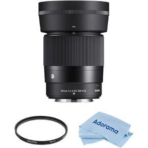 Sigma 30mm f/1.4 DC DN Contemporary Lens for Nikon Z Bundle with 52mm Multi Coated UV Filter, Microfiber Cleaning Cloth