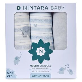 Nintara Baby Extra-Large Swaddle - 100% Organic Premium Muslin Cotton, 47" x 47", Ultra-Soft, Breathable & Lightweight, Multipurpose, Unisex, Hypoallergenic, Gifts for Newborn Babies, Pack of 3