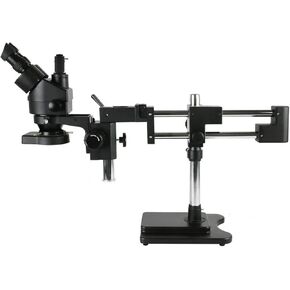 45X Simul Focal Zoom Industrial Trinocular Stereo Microscope Desktop Sliding Double Boom Arm Stand 144 LED Ring Light Repair Kit(Black)