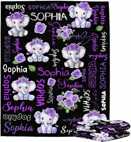 Custom Baby Blanket Personalized Name Elephant Blanket for Girls in Saudi Arabia