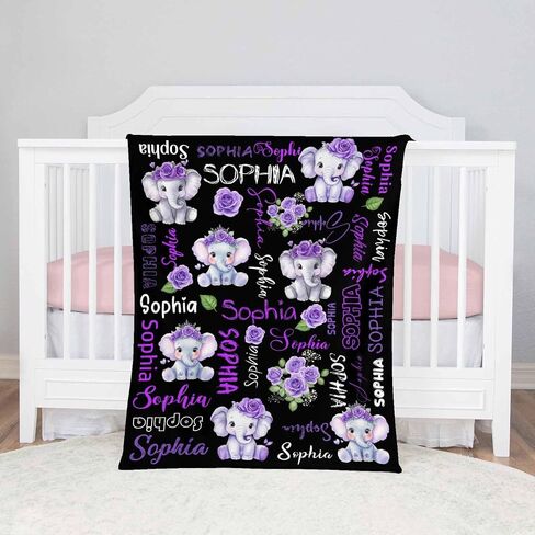 Custom Baby Blanket Personalized Name Elephant Blanket for Girls in Saudi Arabia