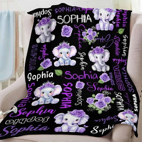 Custom Baby Blanket Personalized Name Elephant Blanket for Girls in Saudi Arabia