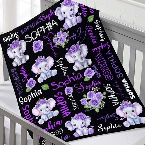 Custom Baby Blanket Personalized Name Elephant Blanket for Girls in Saudi Arabia
