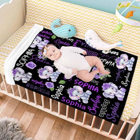 Custom Baby Blanket Personalized Name Elephant Blanket for Girls in Saudi Arabia
