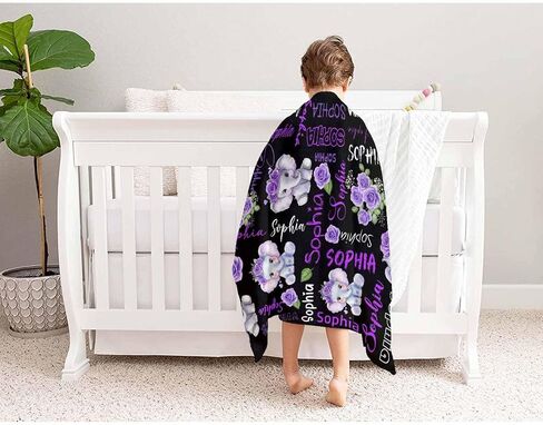 Custom Baby Blanket Personalized Name Elephant Blanket for Girls in Saudi Arabia