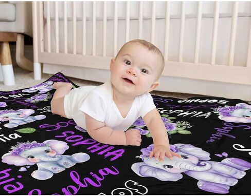 Custom Baby Blanket Personalized Name Elephant Blanket for Girls in Saudi Arabia