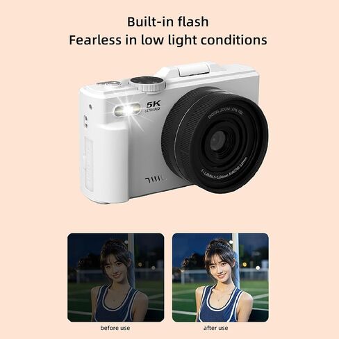 Yoidesu 5K 75MP كاميرا رقمية 18x ZOOM مع 3 بوصة 180 ° شاشة WIFI AF AUTOFOCUS لسفر فوتوغرافي كاميرا ويب (أسود) in Kuwait