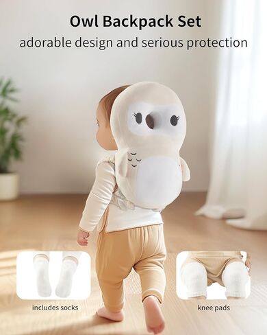 حقيبة ظهر رأس فورتيلا بيبي برأس مع الجوارب ومنصات الركبة - وسادة أمان قابلة للتعديل لزحف الأطفال الصغار من 5 إلى 12 شهرًا ، الدعم الناعم المذكور ، هدية أساسية السفر للرضع للبنين (البومة) in Kuwait