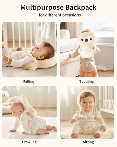حقيبة ظهر رأس فورتيلا بيبي برأس مع الجوارب ومنصات الركبة - وسادة أمان قابلة للتعديل لزحف الأطفال الصغار من 5 إلى 12 شهرًا ، الدعم الناعم المذكور ، هدية أساسية السفر للرضع للبنين (البومة) in Kuwait