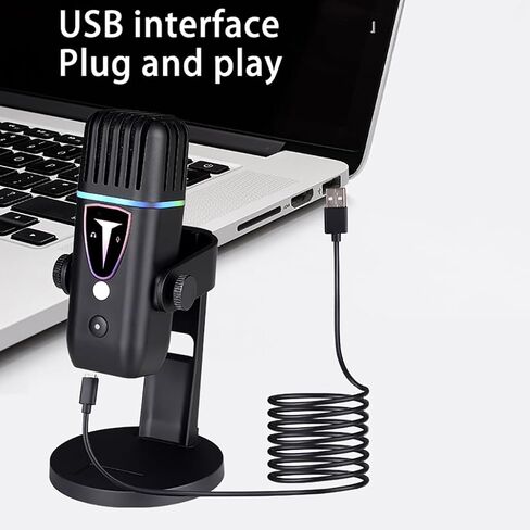 microphone USB RGB مع ميكروفون ألعاب ملونة ملونة للكمبيوتر للكمبيوتر كمبيوتر حاشية تسجيل الضوضاء إلغاء ميكروفون المكثف (M8 ، مجموعة حامل الميكروفون) in Saudi Arabia