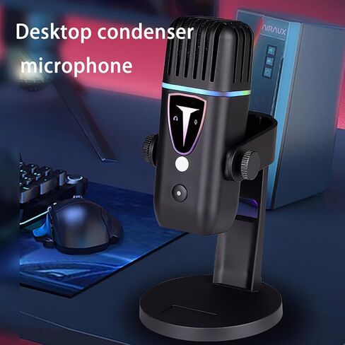 microphone USB RGB مع ميكروفون ألعاب ملونة ملونة للكمبيوتر للكمبيوتر كمبيوتر حاشية تسجيل الضوضاء إلغاء ميكروفون المكثف (M8 ، مجموعة حامل الميكروفون) in Saudi Arabia