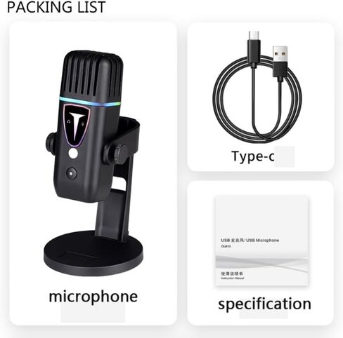microphone USB RGB مع ميكروفون ألعاب ملونة ملونة للكمبيوتر للكمبيوتر كمبيوتر حاشية تسجيل الضوضاء إلغاء ميكروفون المكثف (M8 ، مجموعة حامل الميكروفون) in Saudi Arabia