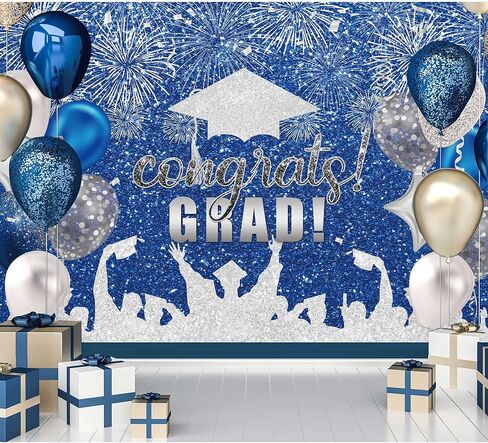 7 × 5 قدم من البوليستر النسيج الأزرق والفضي التخرج الفوتوغرافي فئة الخلفية من 2025 خلفية البكالوريوس قبعة البالون لخريج تهانينا حفلة الحفلة الحفلة استوديو صورة لافتة الصورة in Kuwait