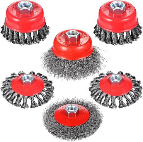 Mornajina 6Packs Wire Wheel Brush for 4 1/2" Angle Grinder, Including 3 Inch Knotted Wire Cup Brush & 4 Inch Knotted Wire Wheel for Grinder, 5/8"- 11 UNC Threaded Arbor, Rust Corrosion Paint Removal in Saudi Arabia