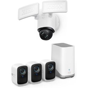 eufy security eufyCam S300(eufyCam 3C) 3-Cam Kit, Security Camera System Outdoor Wireless + eufy Security Floodlight Camera E340 Wired, 360° Pan and Tilt