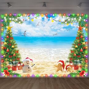 7x5 FT Christmas in July Decorations July Christmas Backdrop Banner Summer Beach Backdrop Large Hawaiian Santa Snowman Photography Background for Summer Holiday Party