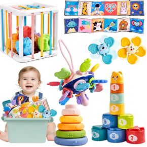 Montessori Baby Toys 6-12 Months, 6 in 1 Toy Set for 1+ Year Old,Birthday Gift for One Year Old Baby Boys Girls,Infant Blocks Sensory Learning Development Playpen Toys for Babies 6-9-12 Months