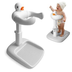 Baby Bath with Shower Stand Support - Adjustable Toddler Shower Tower with Anti-Pinch & Anti-Slip Design, Baby Bathtub Stand for Infants 6-36 Months, Ideal Gift for Newborns，Light Gray