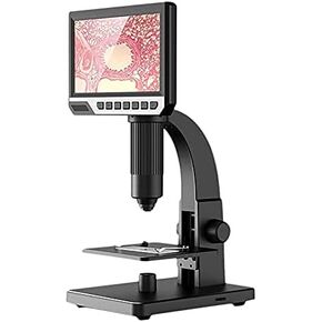 LCD Digital Microscope 7 Inch 12MP HD 2000X 10 + 1 LED nification Rechargeable Battery (Color : Black)