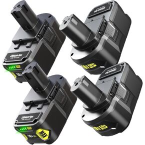 4Pack 6.0Ah Replacement Battery for 18V Ryobi ONE+ Cordless Power Tool P108 Compatible with P102 P103 P104 P105 P106 P107 P109 P122 Cordless Tool Batteries Rapid Rechargeable Batteries with Indicator