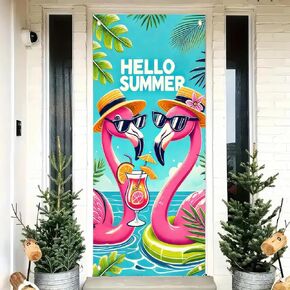 Aloha Door Cover Tiki Wall Hanging Door Banner for Summer Aloha Luau Party Front Door Banner Porch Sign for Decorations Hawaiian Luau Party Supplies Photo Backdrop 35.4 x 70.9 Inch